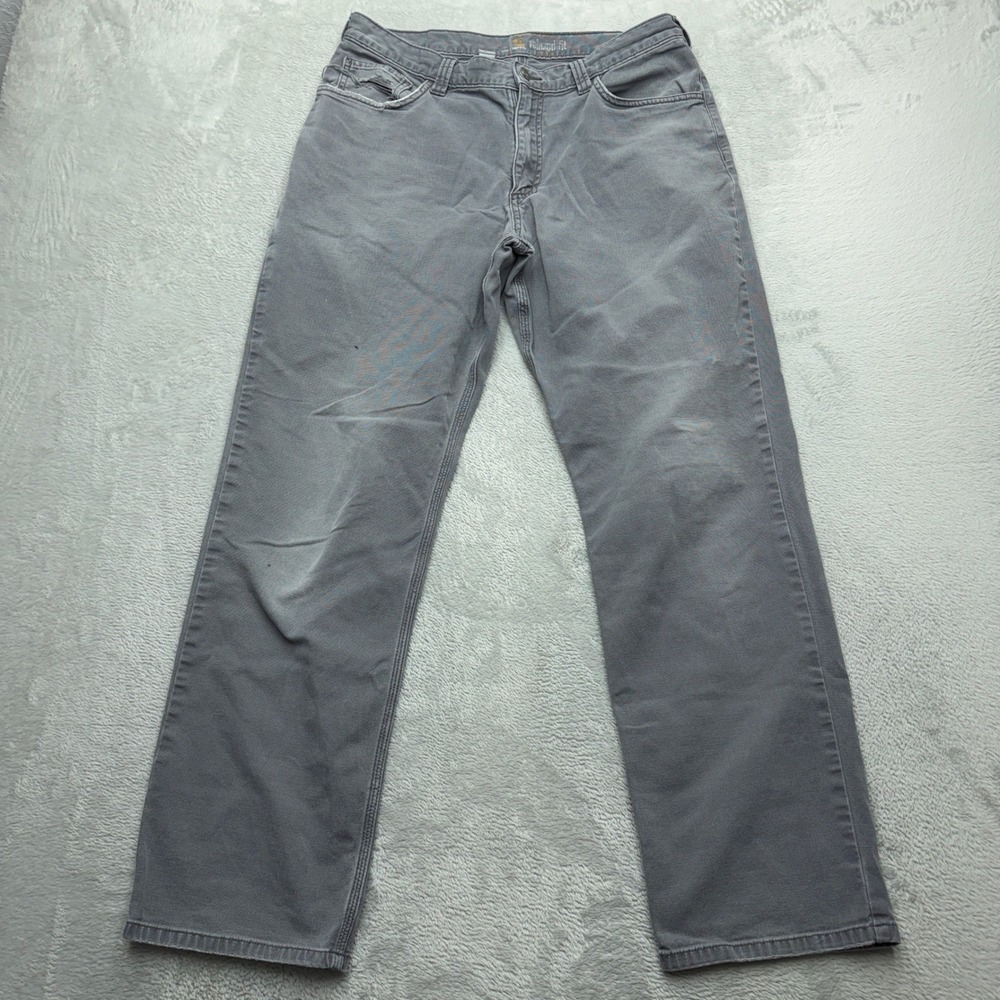 Carhartt Relaxed Fit Work Pants Mens 34x32 Gray Canvas Straight Leg Utility